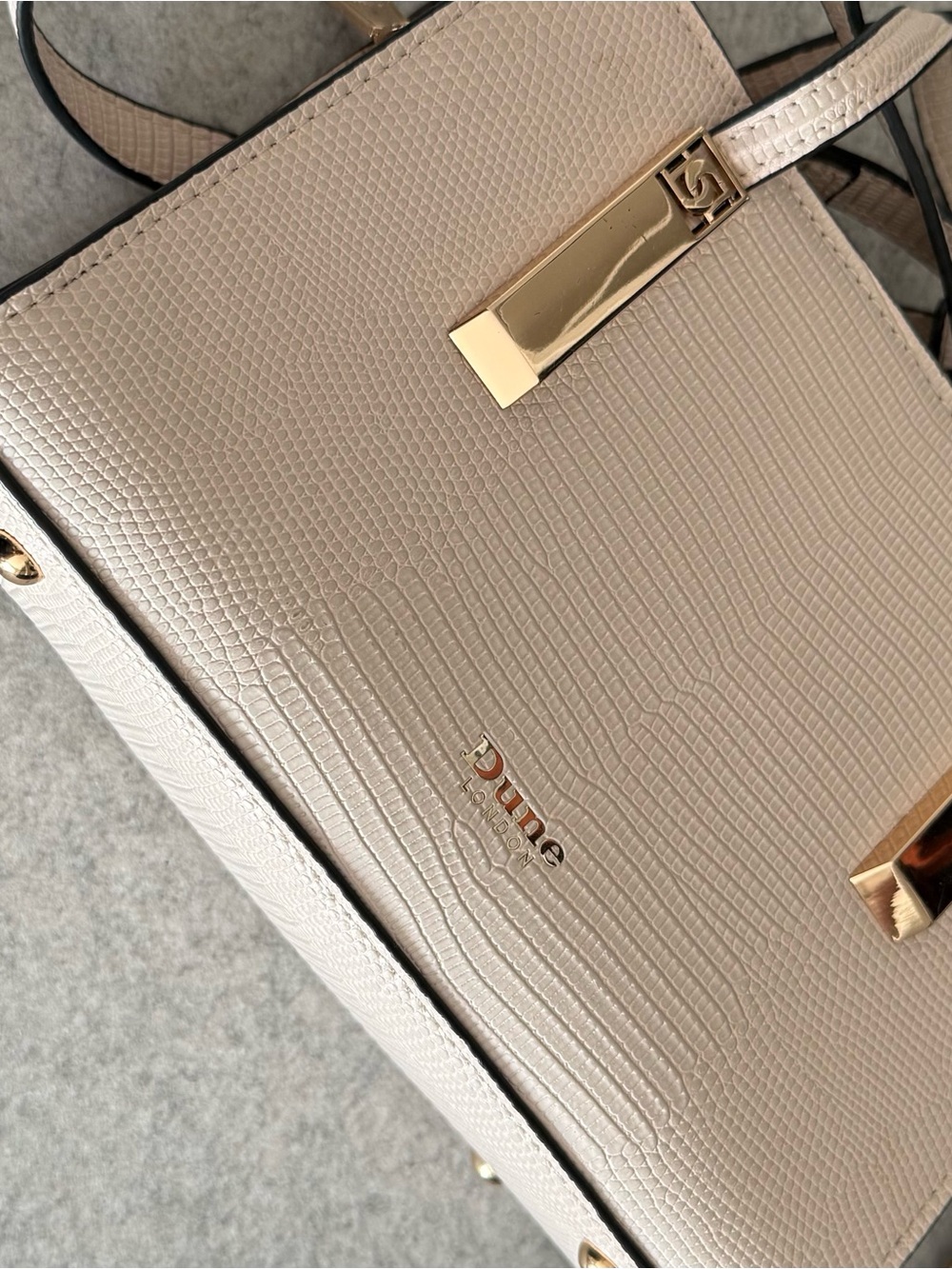 Dune London Cream Textured Tote with Gold Accents